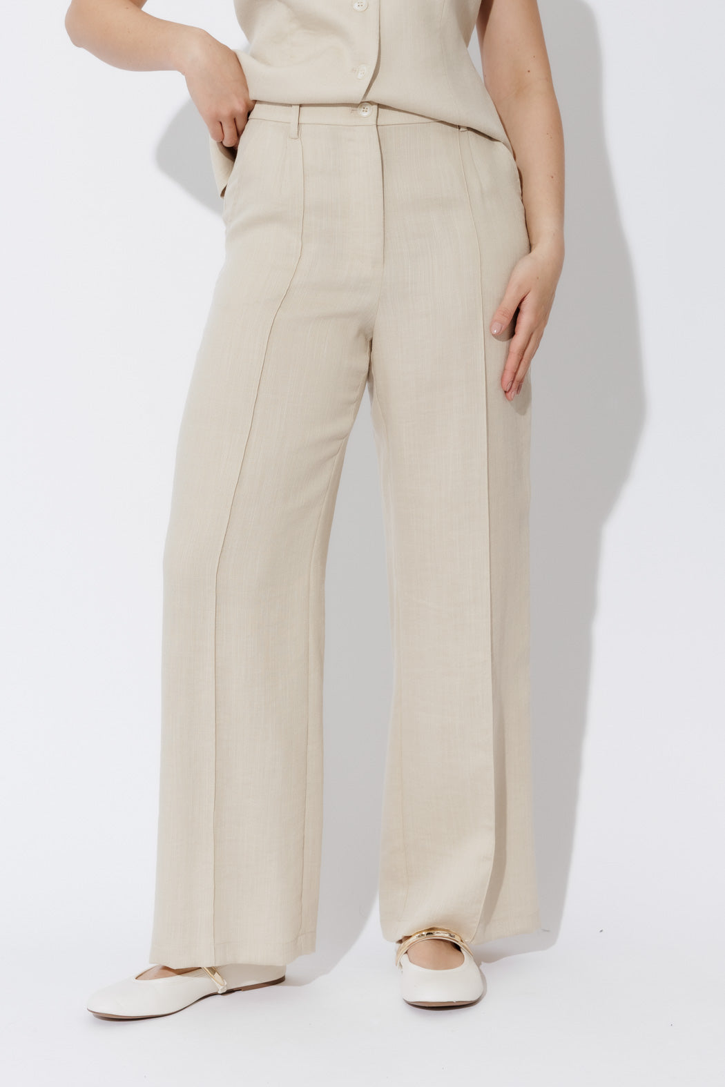 Oatmeal Lyocell Pintuck Pant