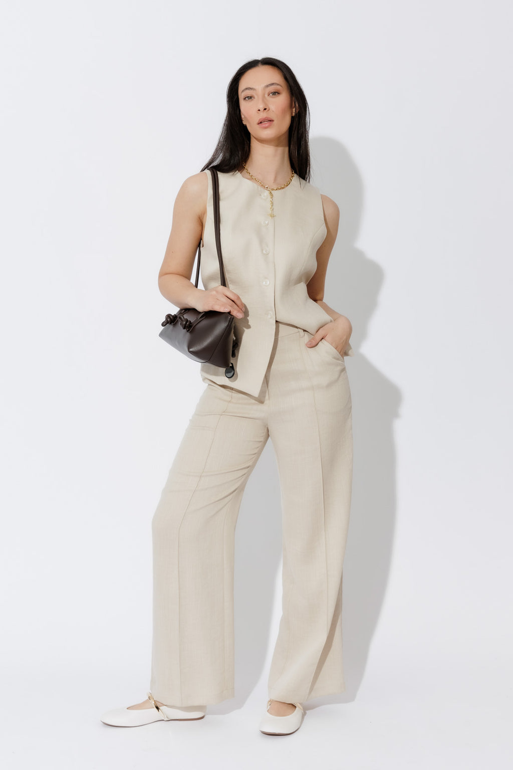 Oatmeal Lyocell Pintuck Pant