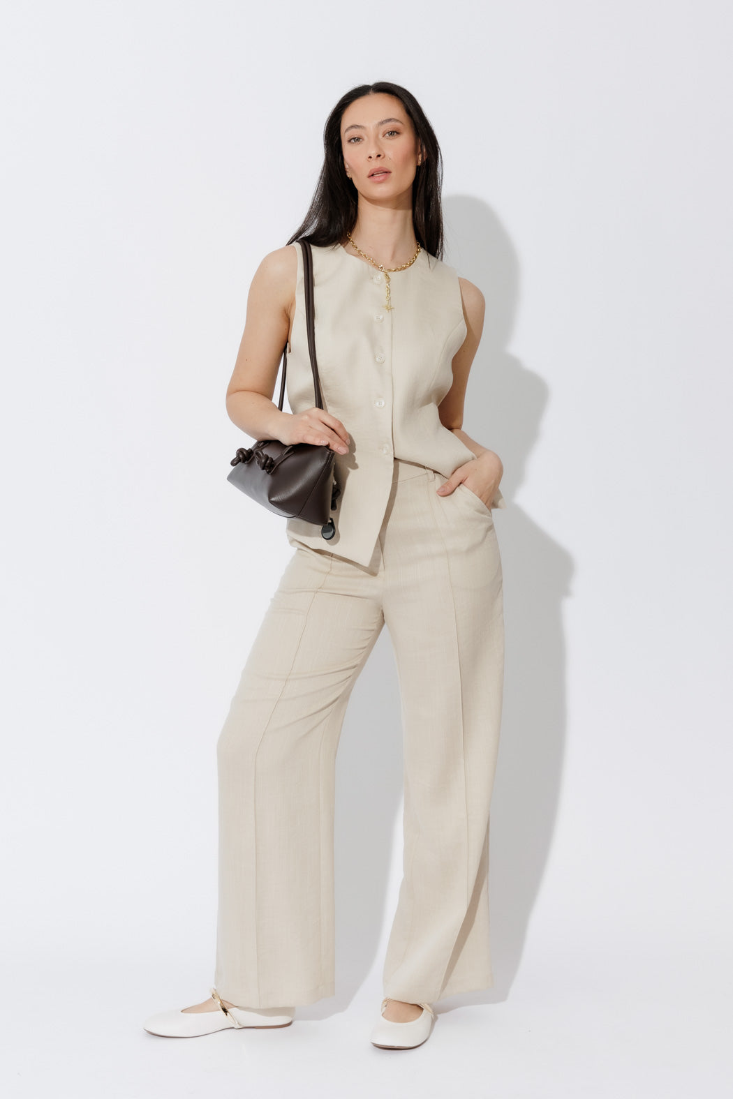 Oatmeal Lyocell Pintuck Pant