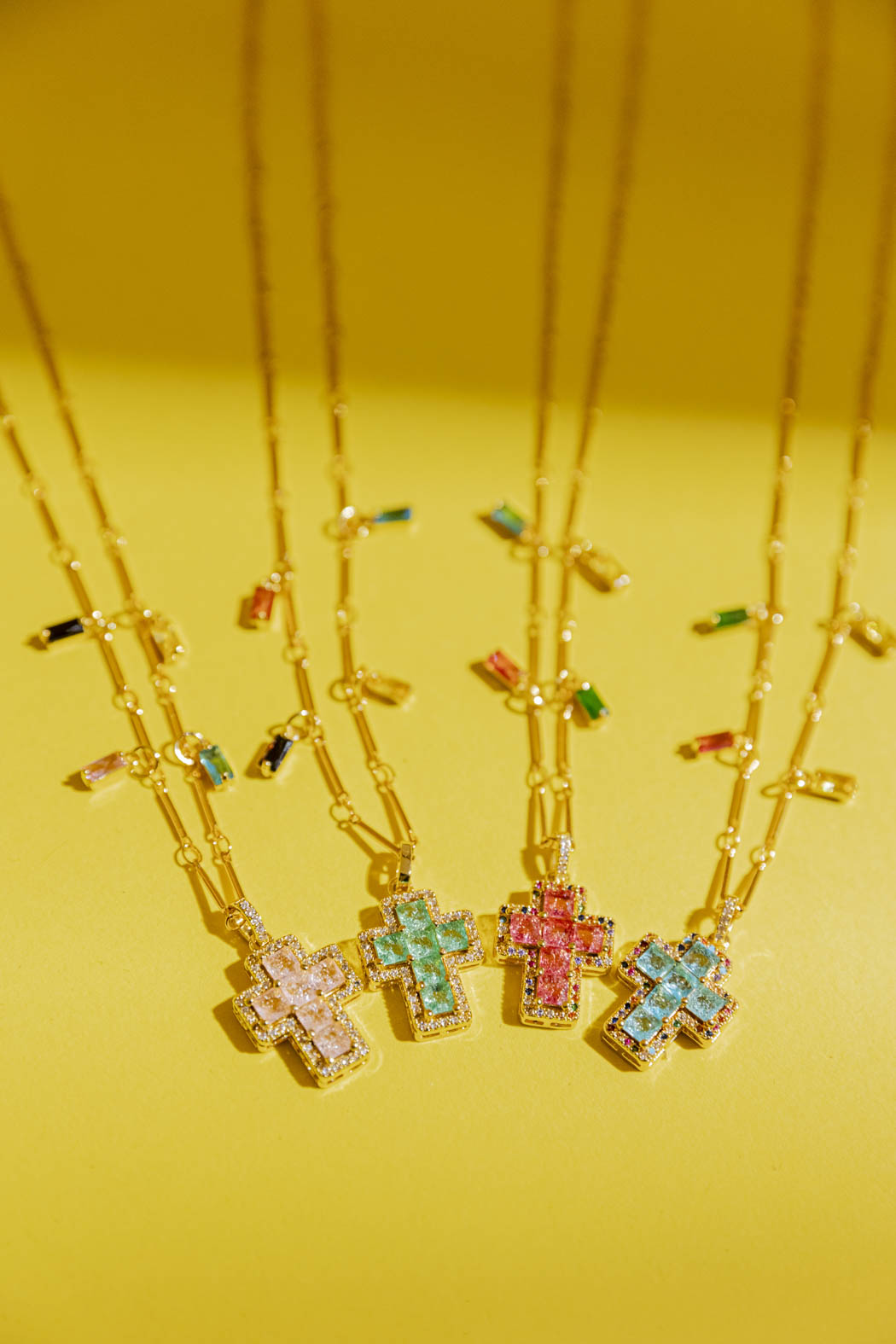 Gold Mini Cross Necklace - Blue