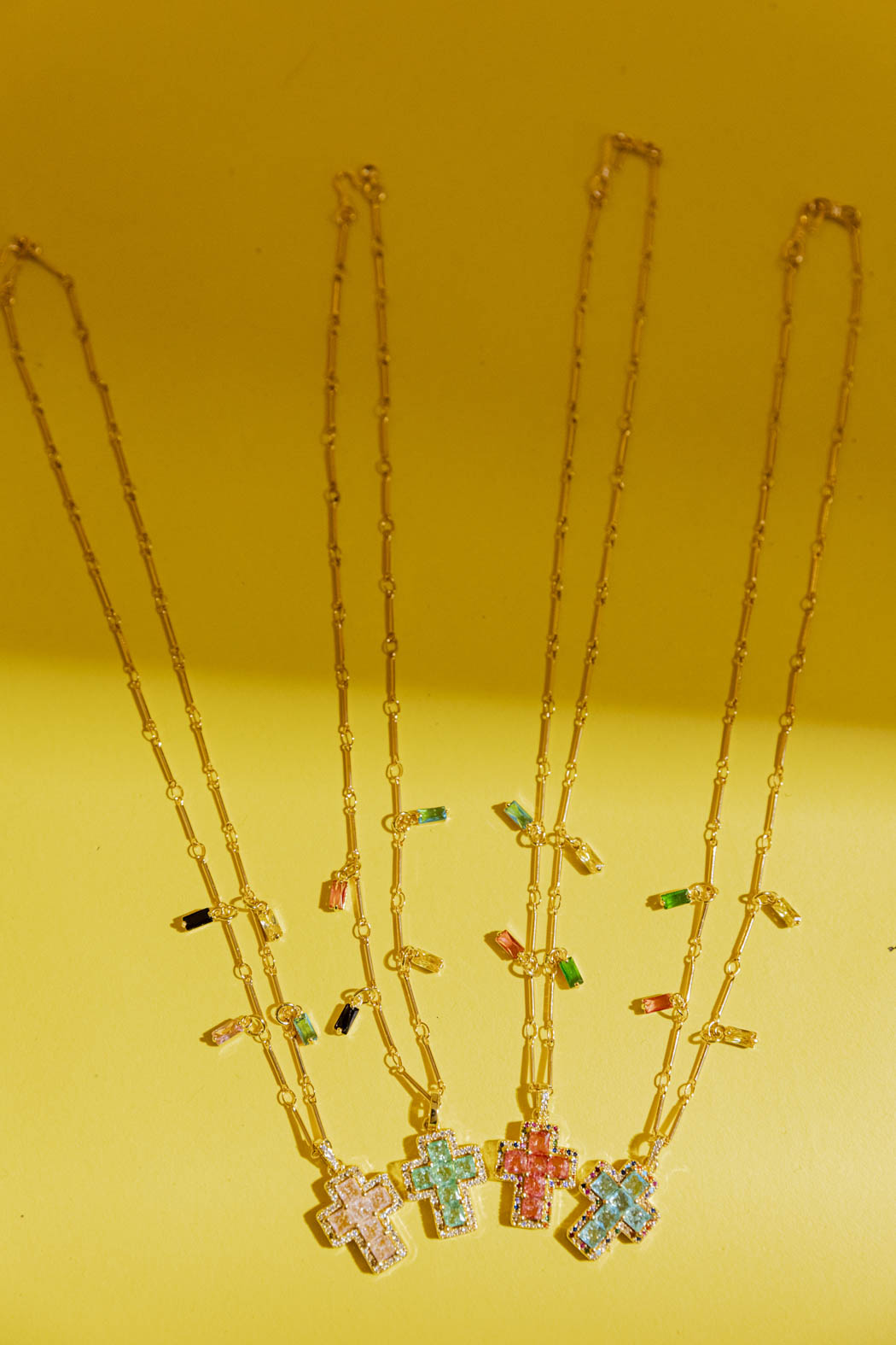 Gold Mini Cross Necklace - Pink