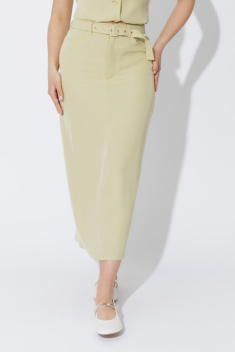 Chartreuse Belted Skirt