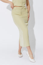 Chartreuse Belted Skirt