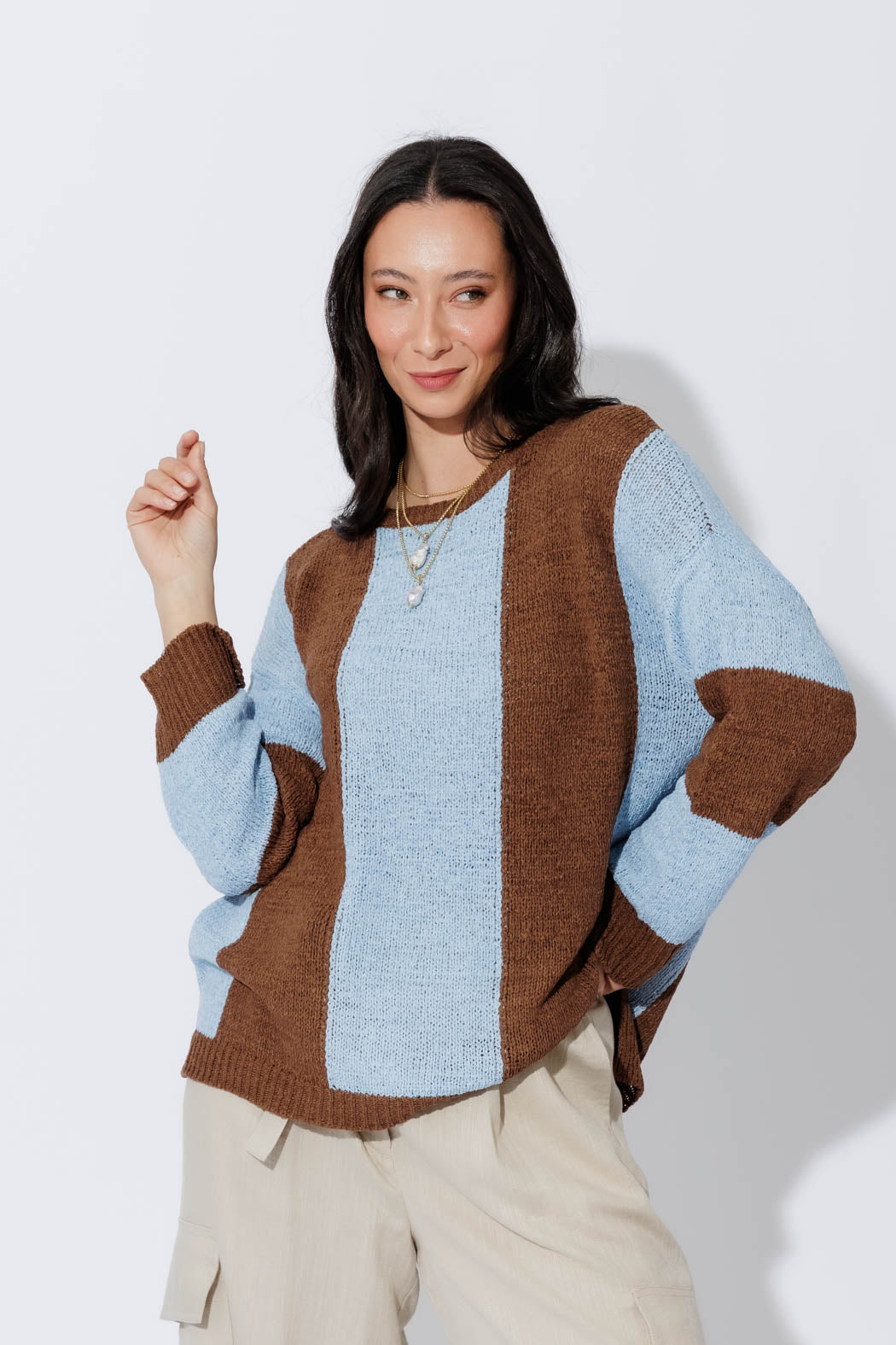 Brown/Blue Bold Stripe Knit Brown/Blue