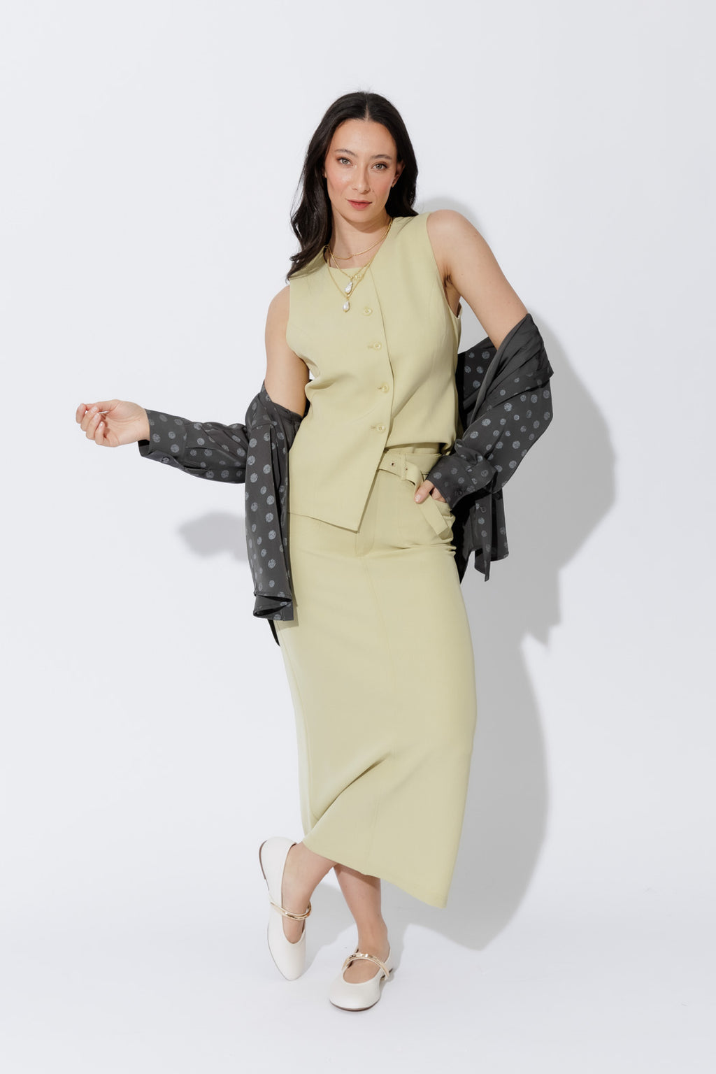 Chartreuse Belted Skirt