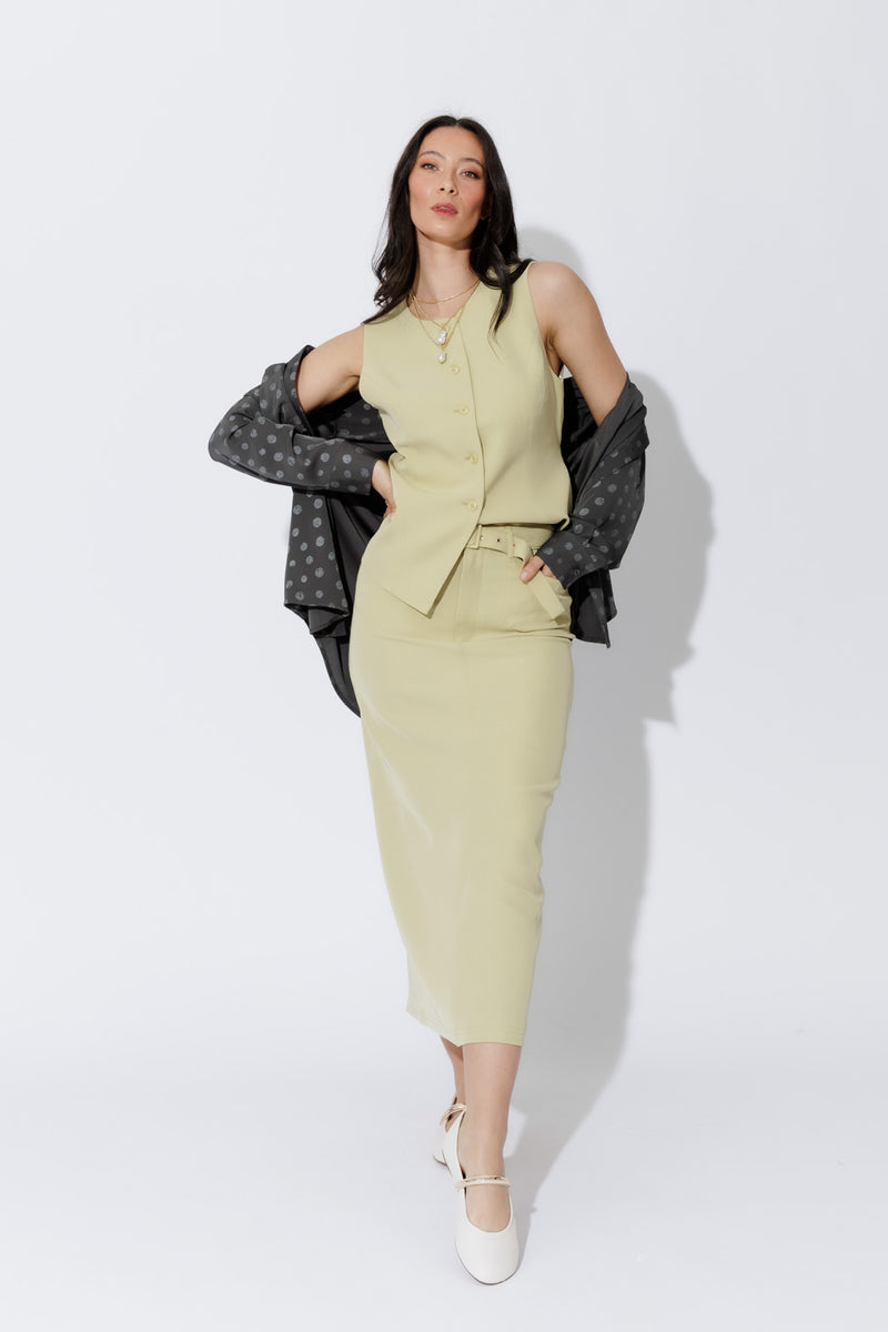 Chartreuse Belted Skirt