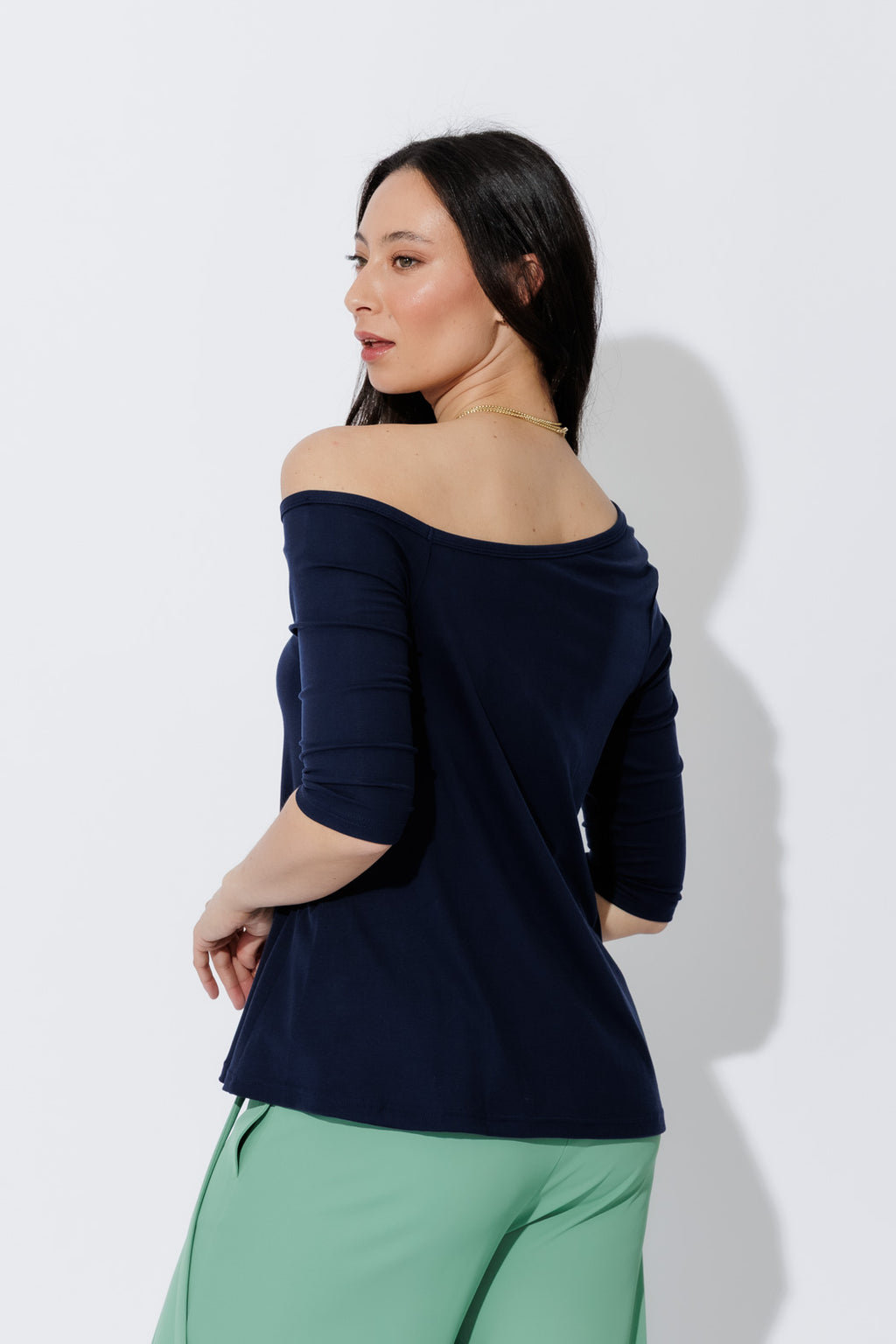 Navy Tencel One Shoulder Top
