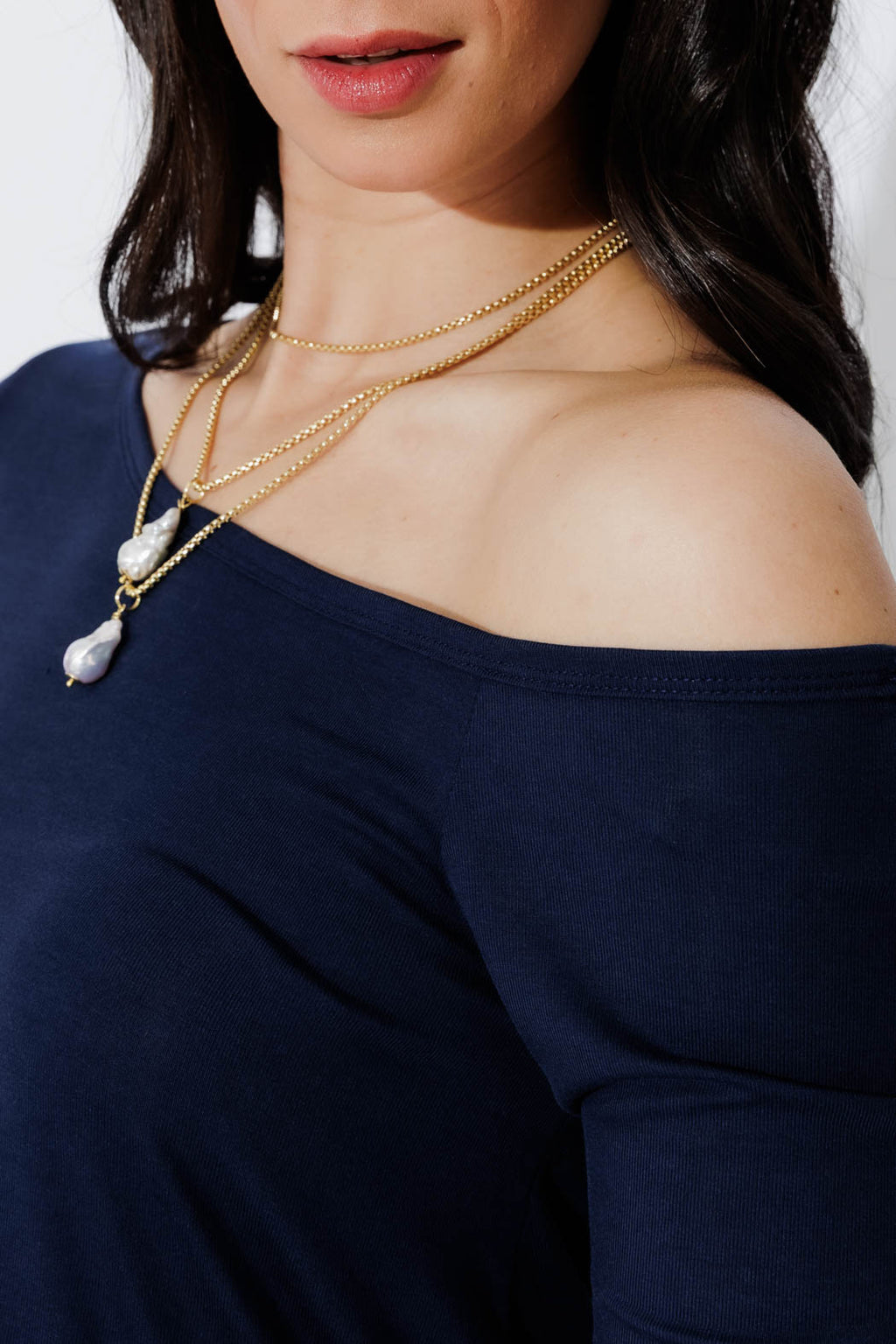 Navy Tencel One Shoulder Top