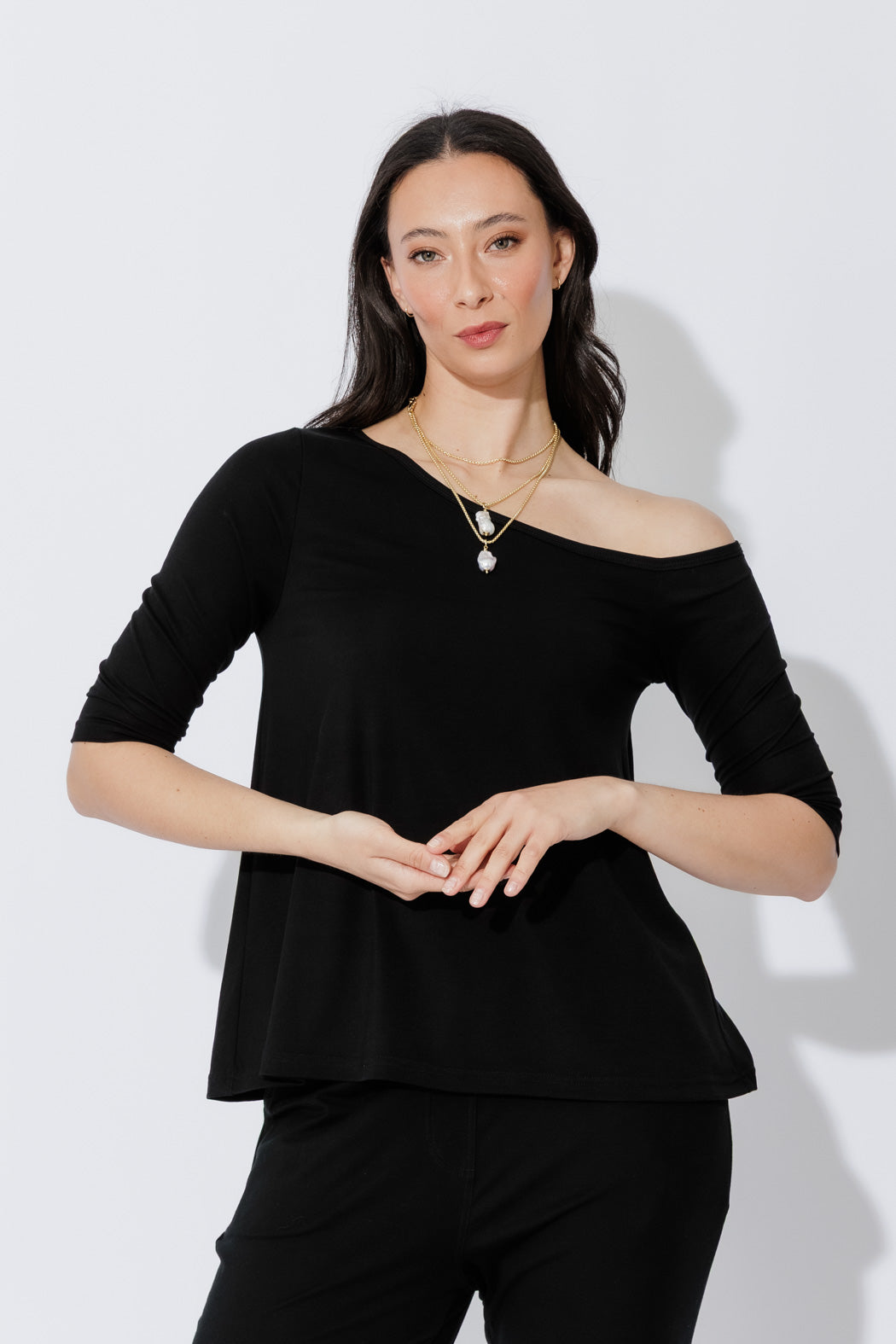Black Tencel One Shoulder Top
