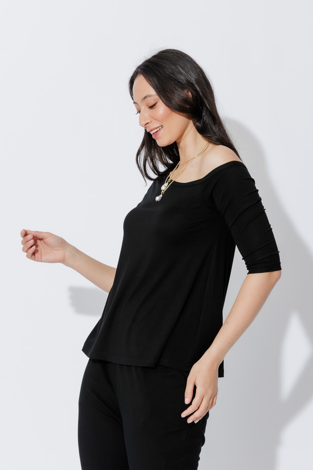 Black Tencel One Shoulder Top