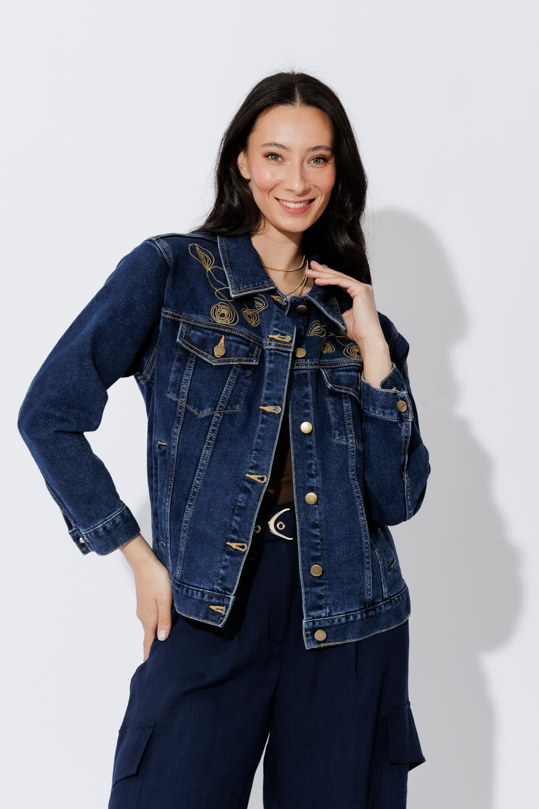 Dark Denim Embroided Jacket Dark Denim