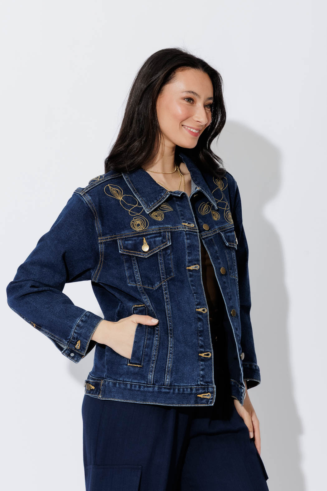Dark Denim Embroided Jacket Dark Denim