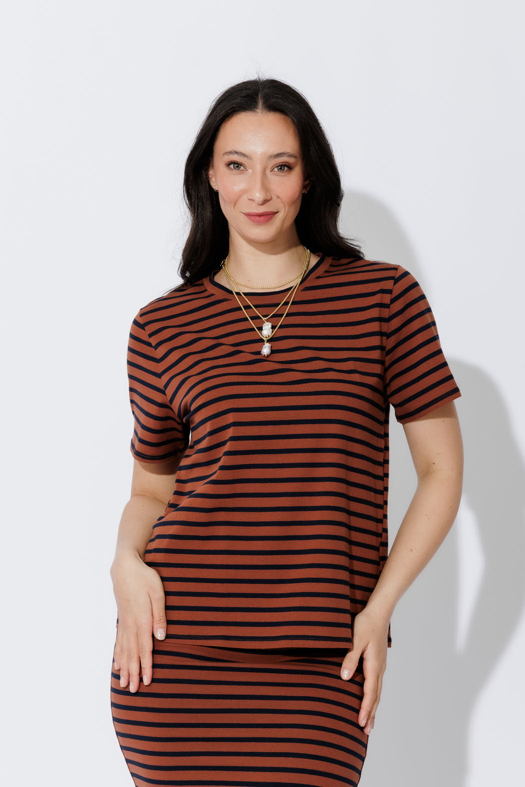 Tan/Navy Crew Stripe T-Shirt