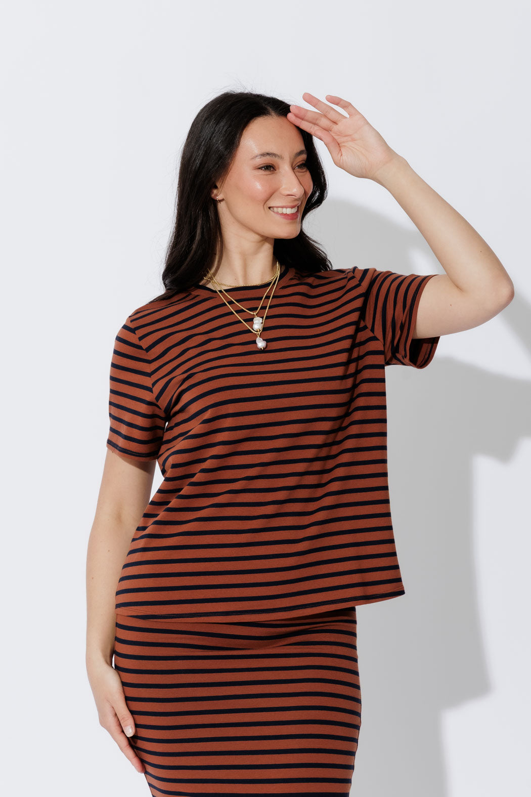 Tan/Navy Crew Stripe T-Shirt