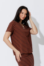 Tan/Navy Crew Stripe T-Shirt
