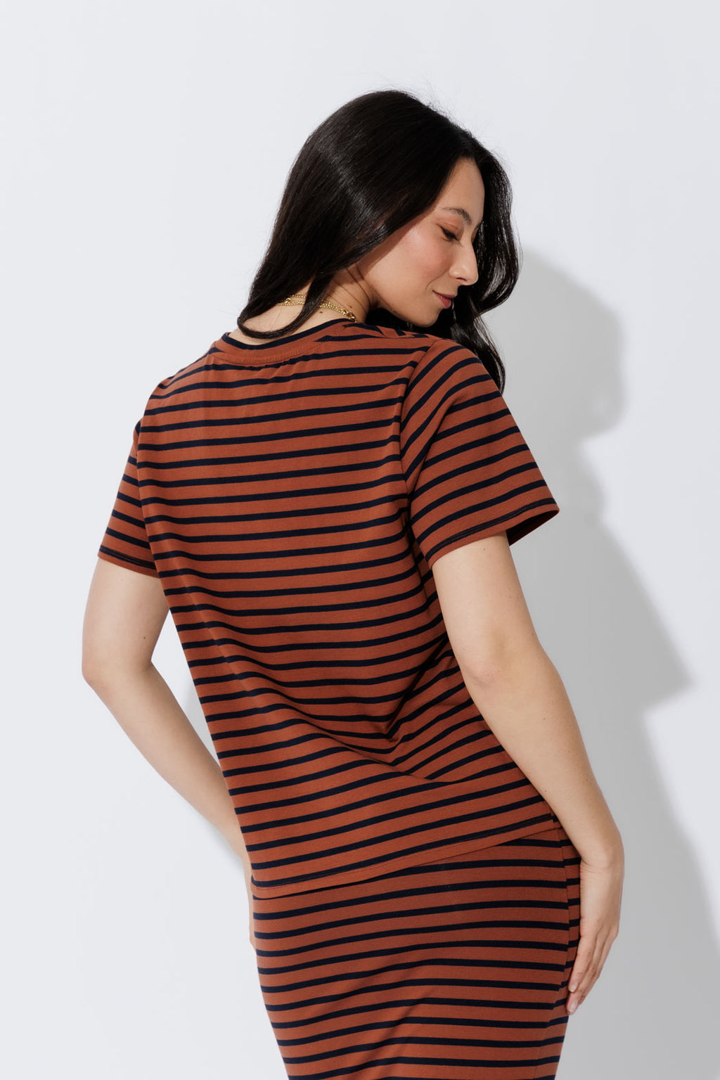 Tan/Navy Crew Stripe T-Shirt