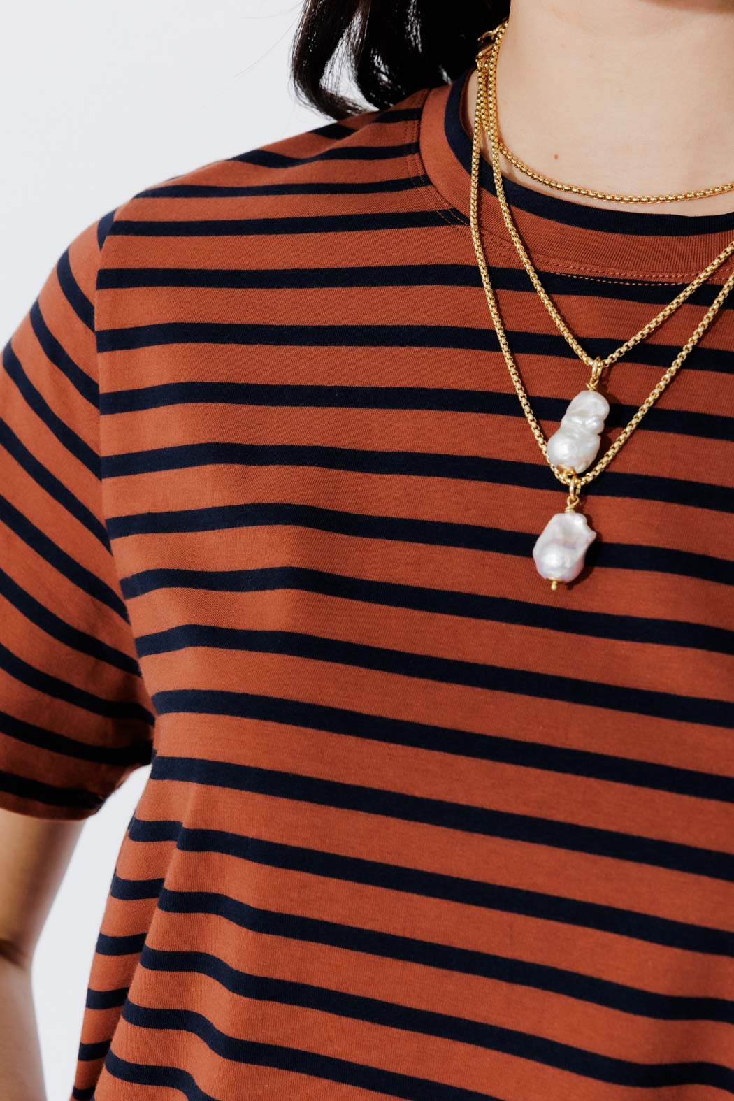 Tan/Navy Crew Stripe T-Shirt