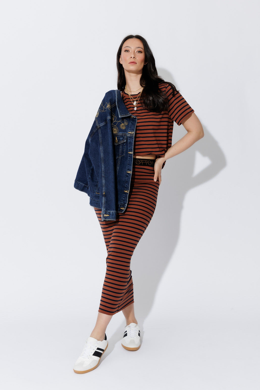 Tan/Navy Stripe Tube Skirt