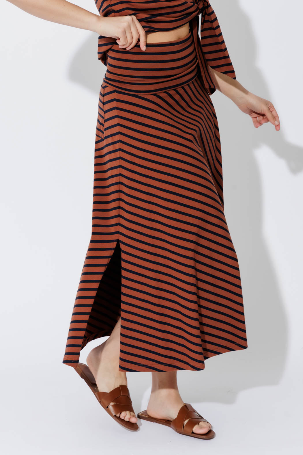 Tan/Navy Stripe Roll Top Skirt