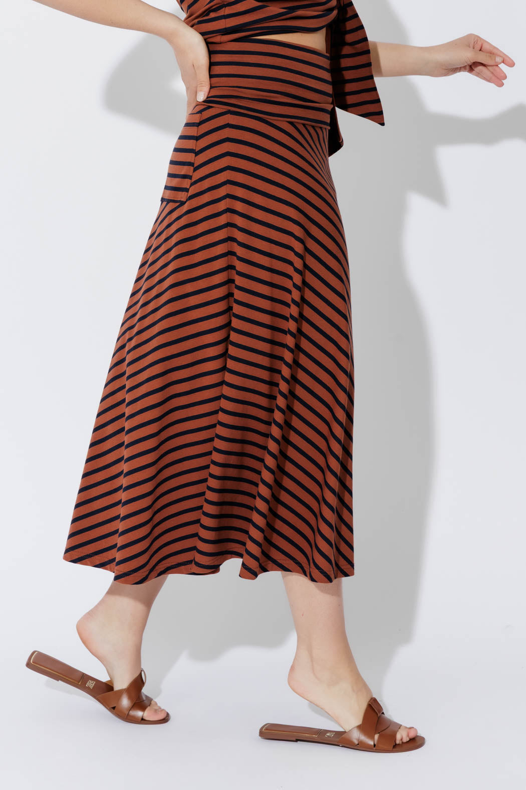 Tan/Navy Stripe Roll Top Skirt