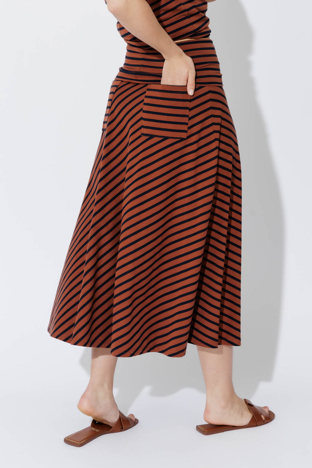 Tan/Navy Stripe Roll Top Skirt