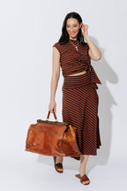 Tan/Navy Stripe Roll Top Skirt