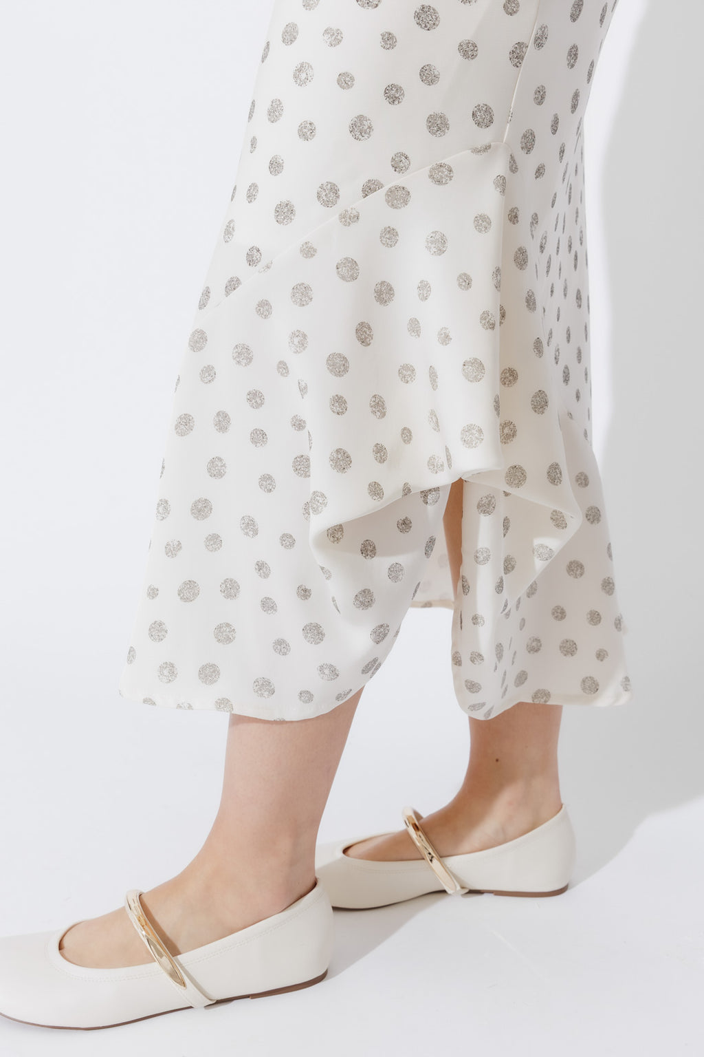 Ivory Spot Bias Flounce Skirt