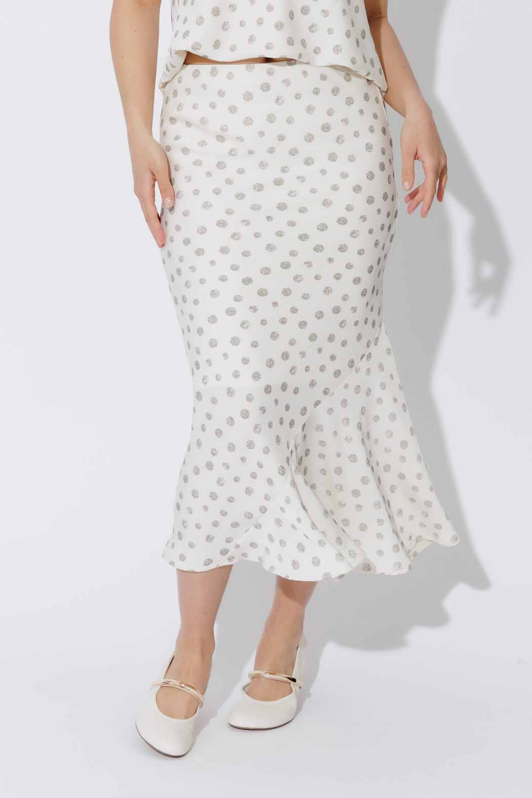 Ivory Spot Bias Flounce Skirt