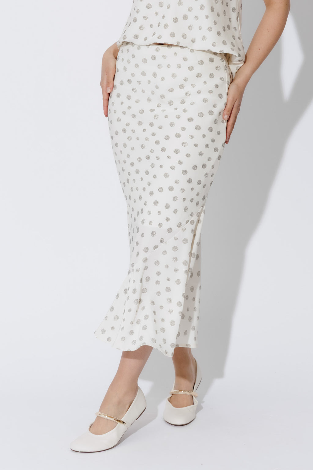 Ivory Spot Bias Flounce Skirt