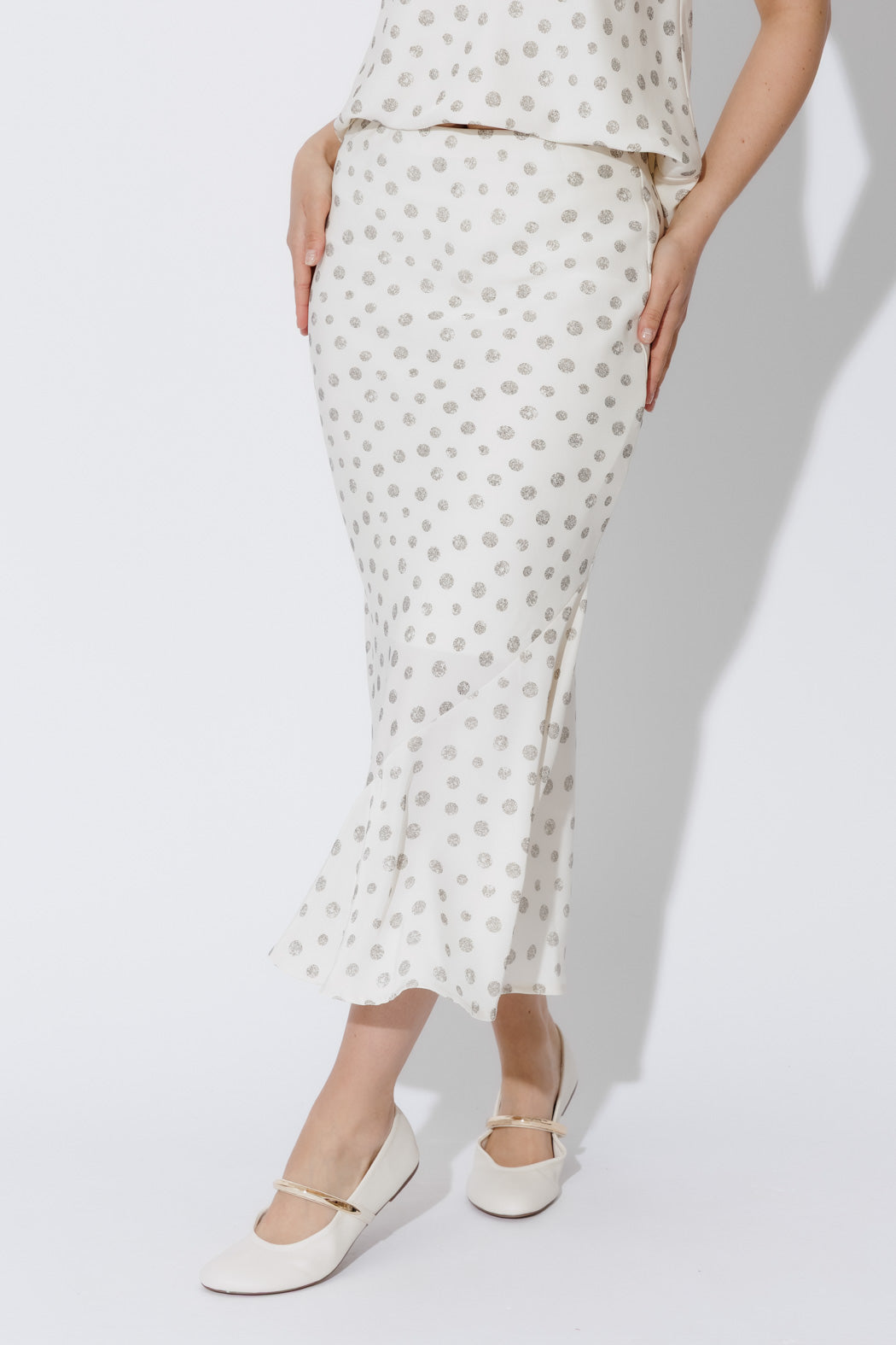 Ivory Spot Bias Flounce Skirt