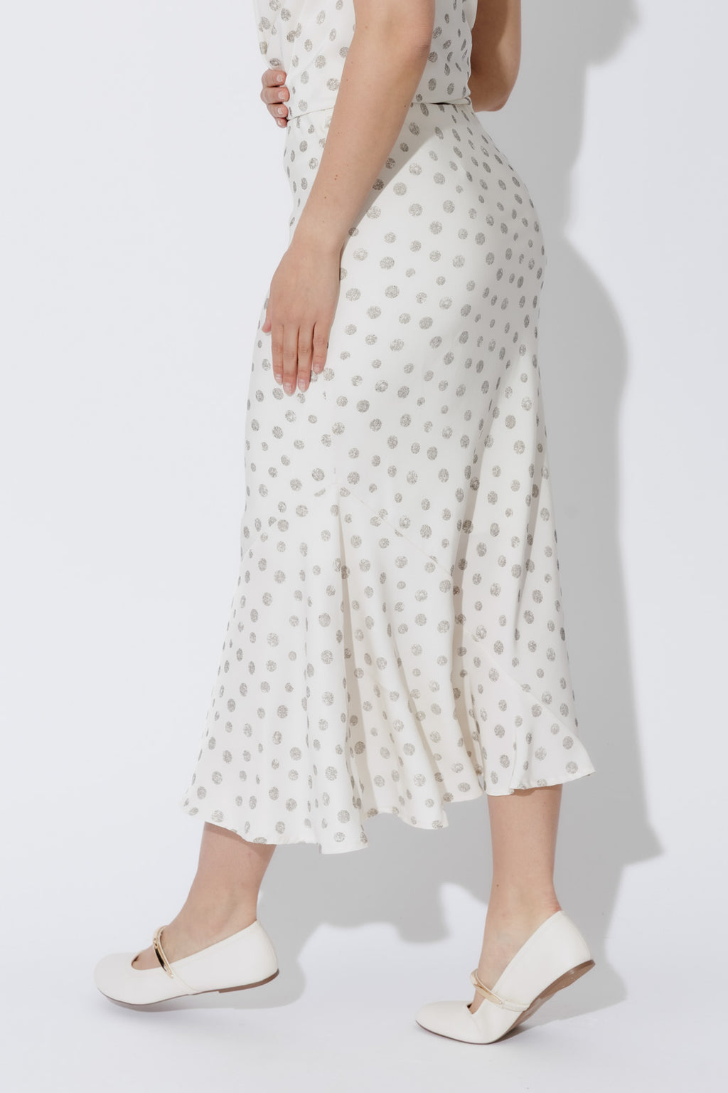 Ivory Spot Bias Flounce Skirt