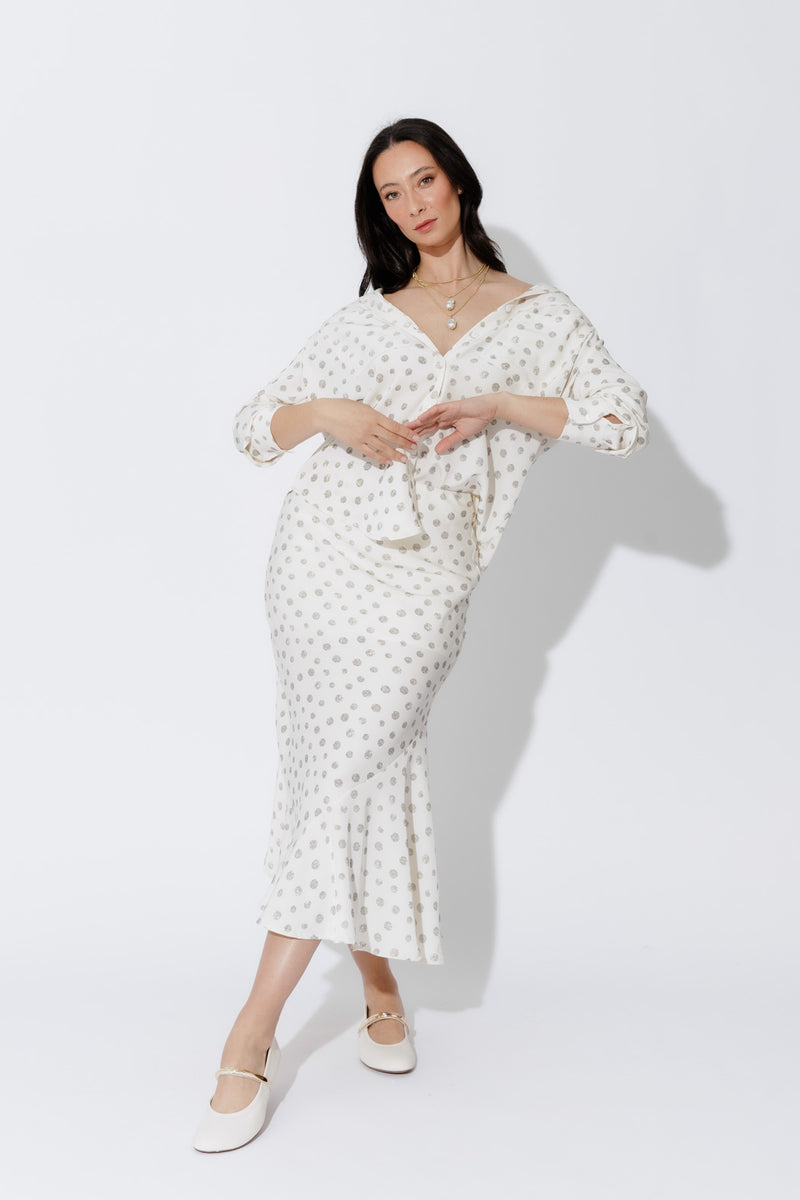 Ivory Spot Bias Flounce Skirt