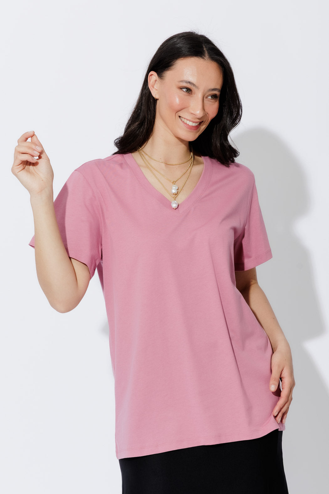 Pink Oversized V-Neck T-Shirt