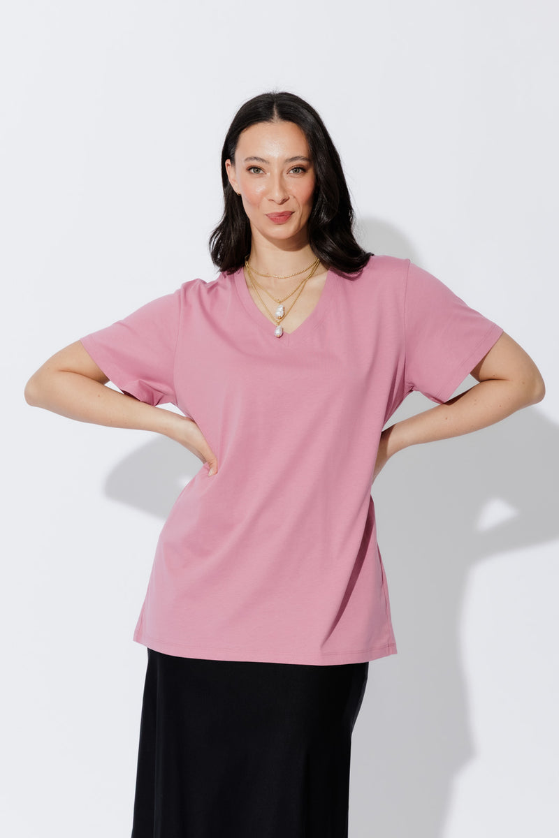 Pink Oversized V-Neck T-Shirt