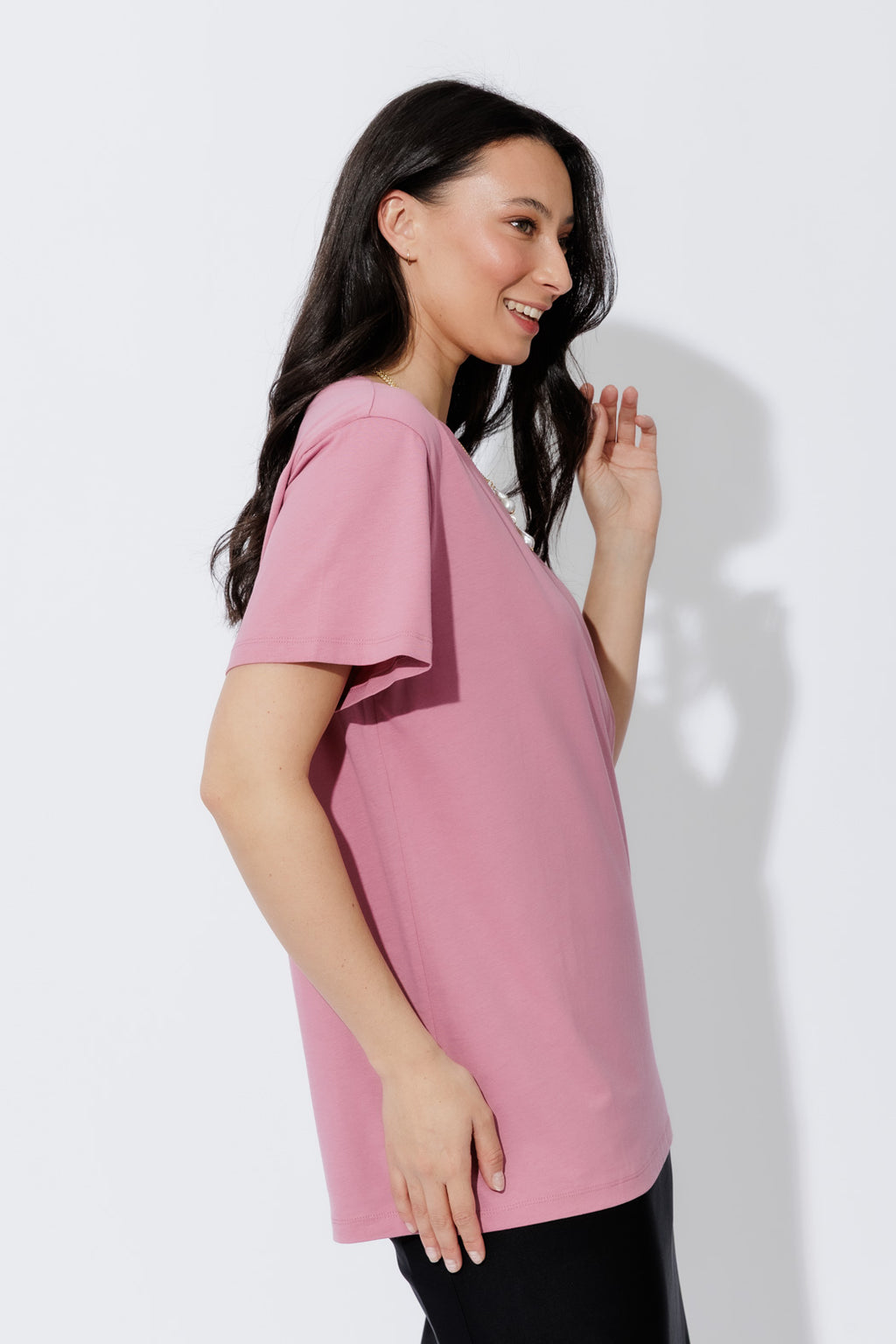 Pink Oversized V-Neck T-Shirt