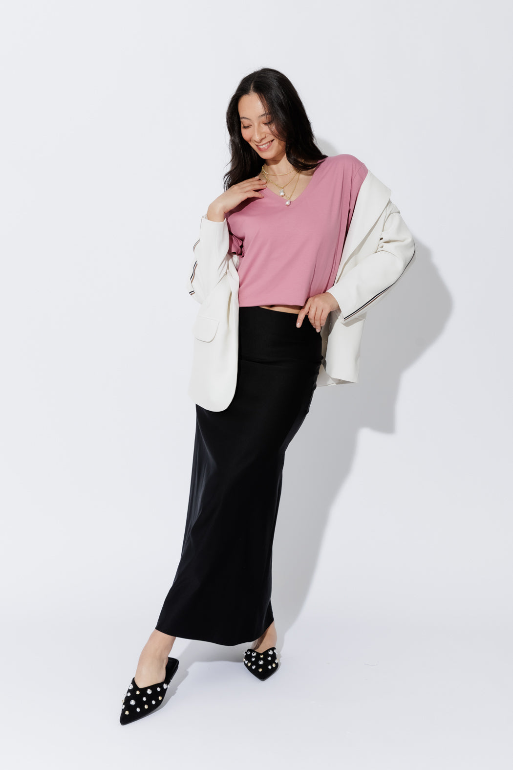 Pink Oversized V-Neck T-Shirt