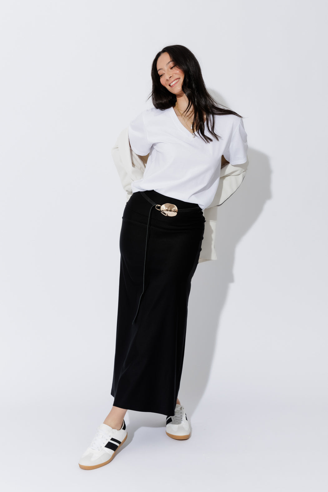 White Oversized V-Neck T-Shirt