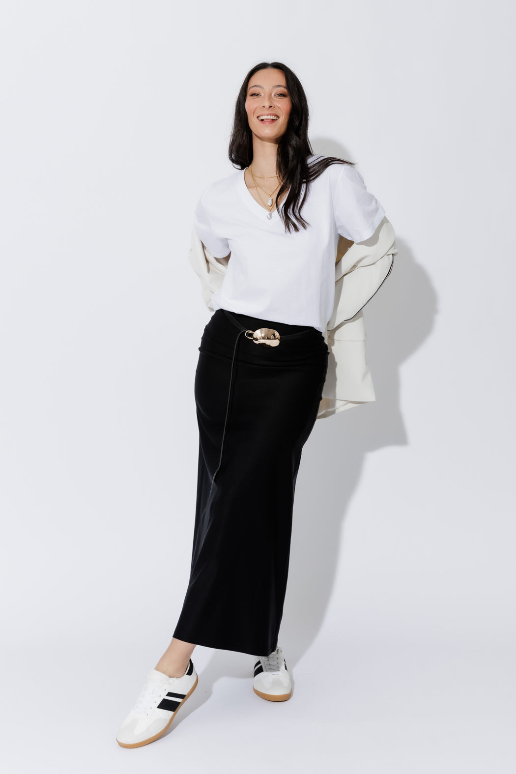 White Oversized V-Neck T-Shirt