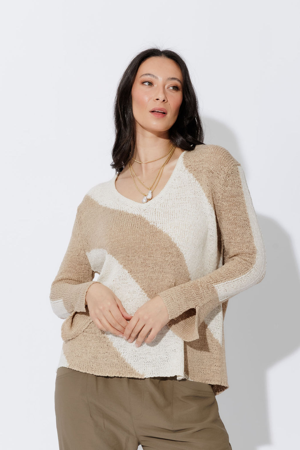 Taupe/Cream Diagonal Stripe Knit