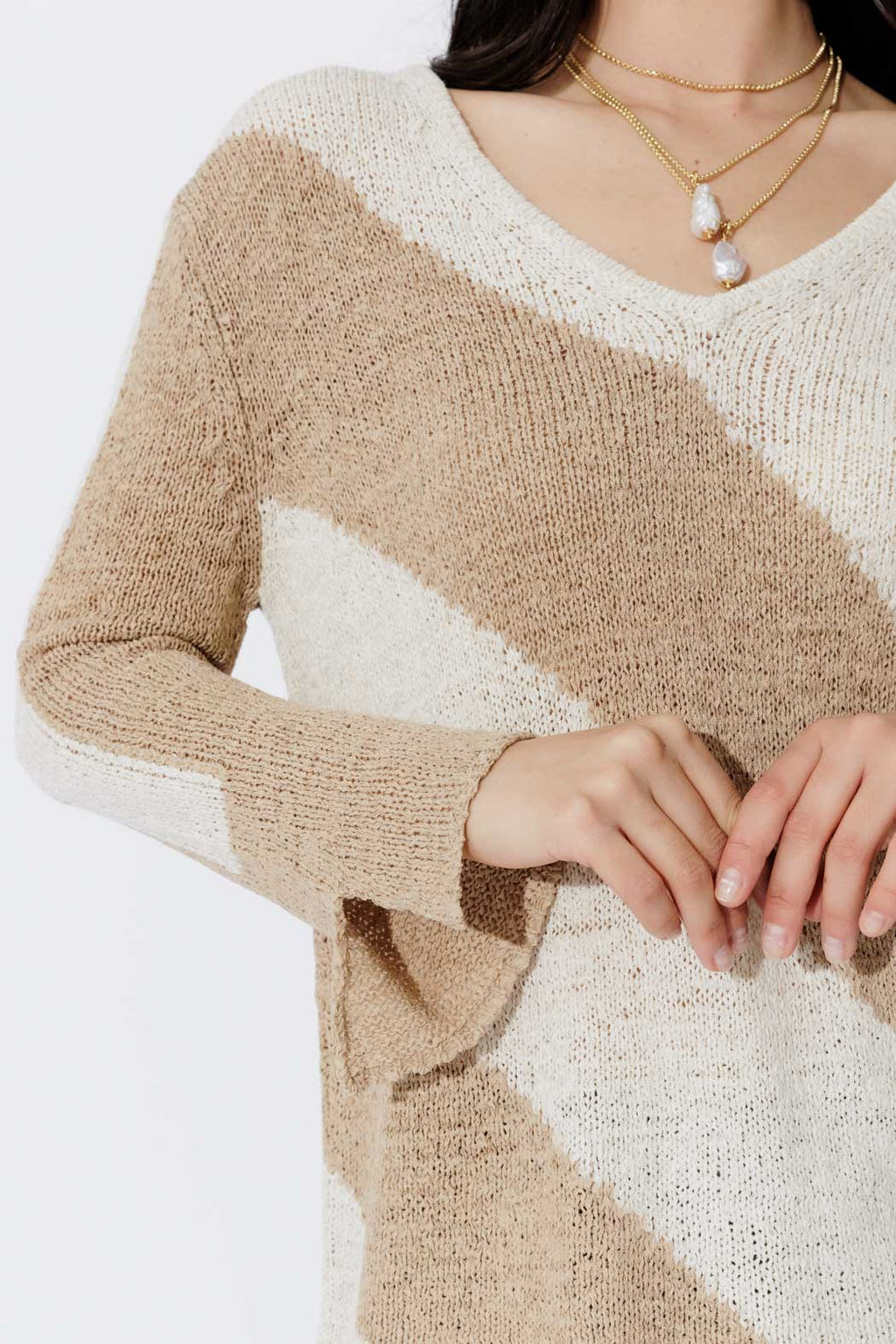 Taupe/Cream Diagonal Stripe Knit