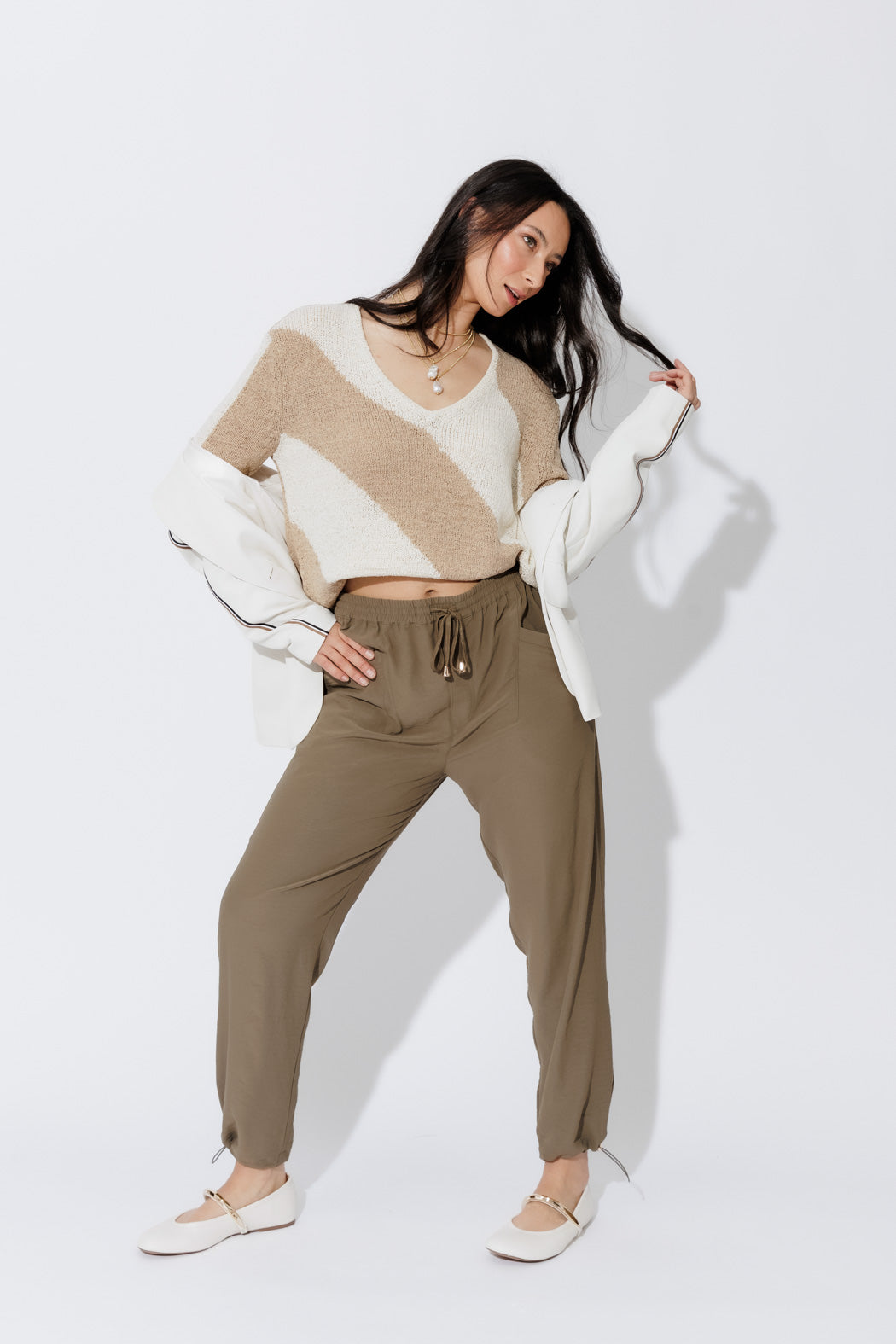 Taupe/Cream Diagonal Stripe Knit