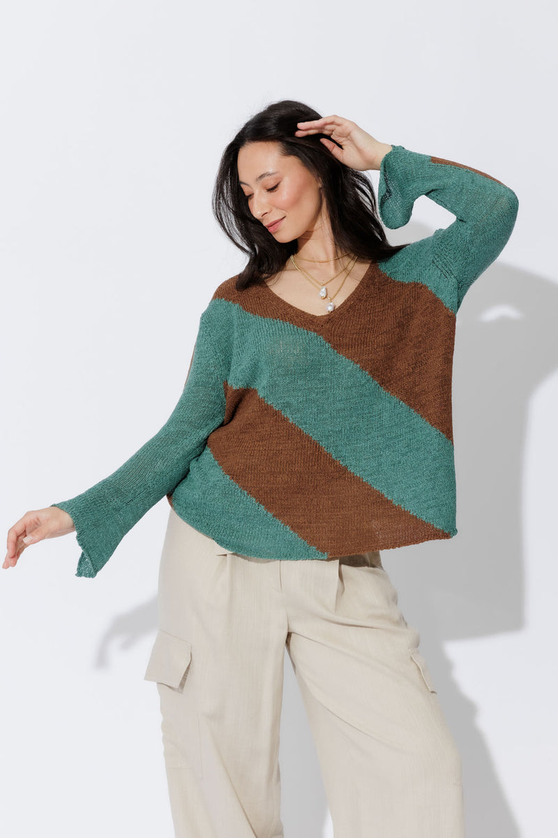 Jade/Brown Diagonal Stripe Knit