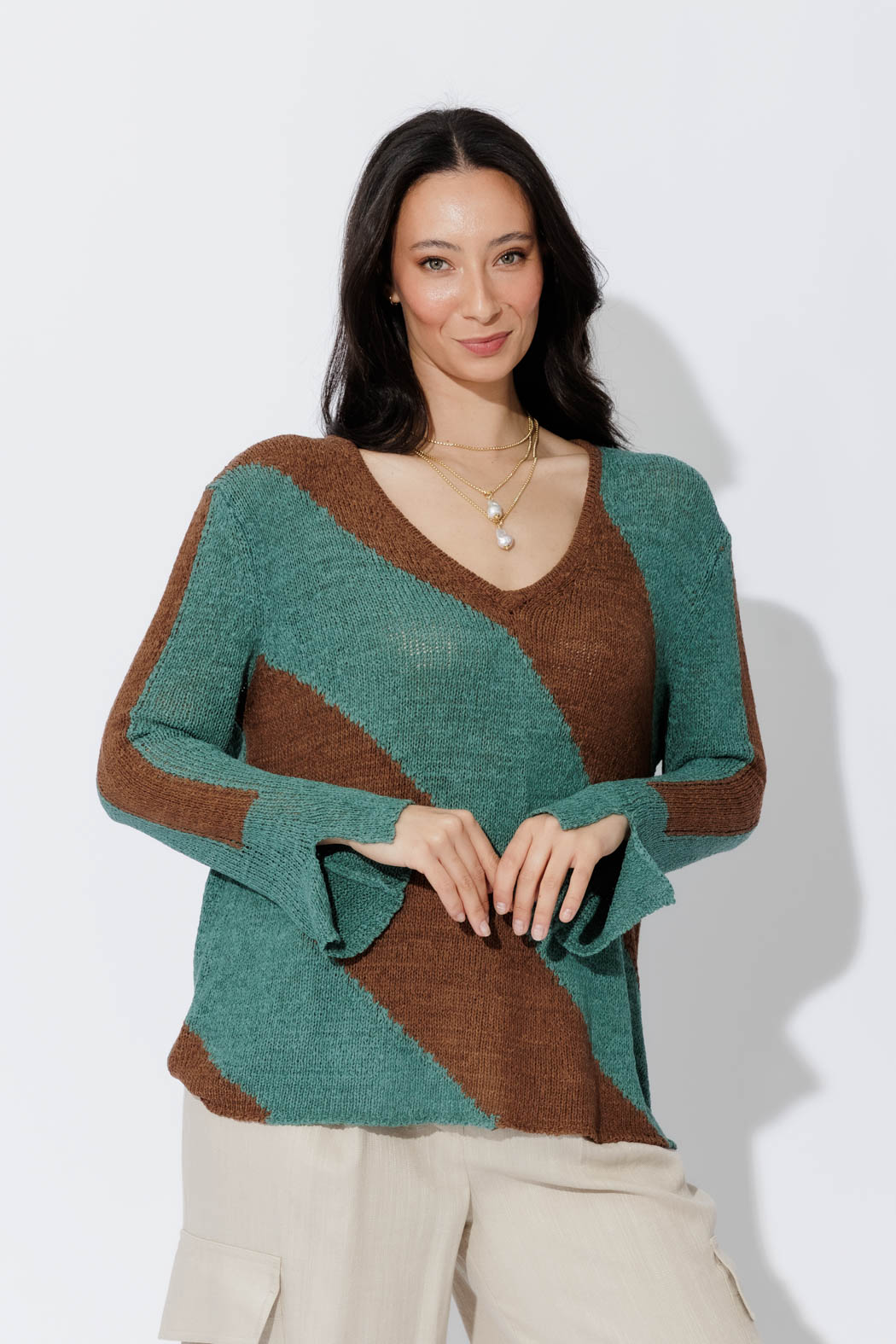 Jade/Brown Diagonal Stripe Knit