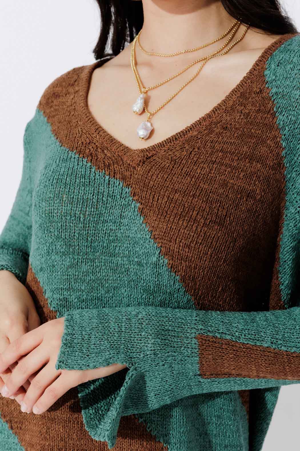 Jade/Brown Diagonal Stripe Knit