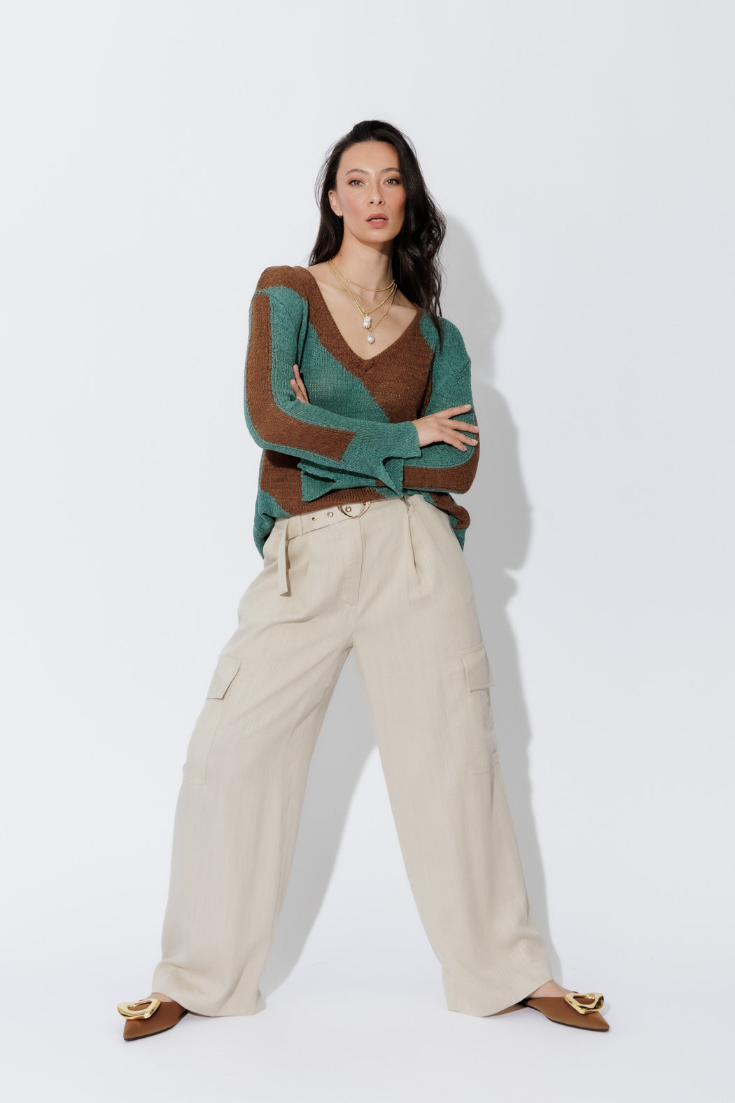 Jade/Brown Diagonal Stripe Knit