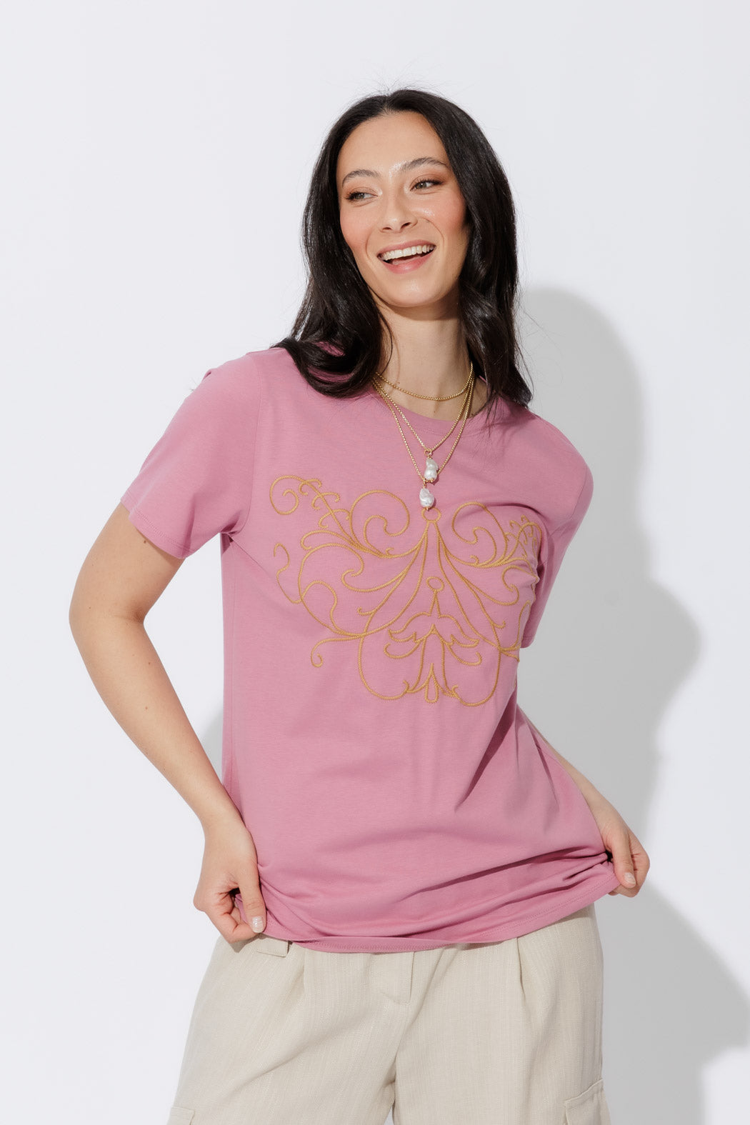 Pink Embroidered T-Shirt