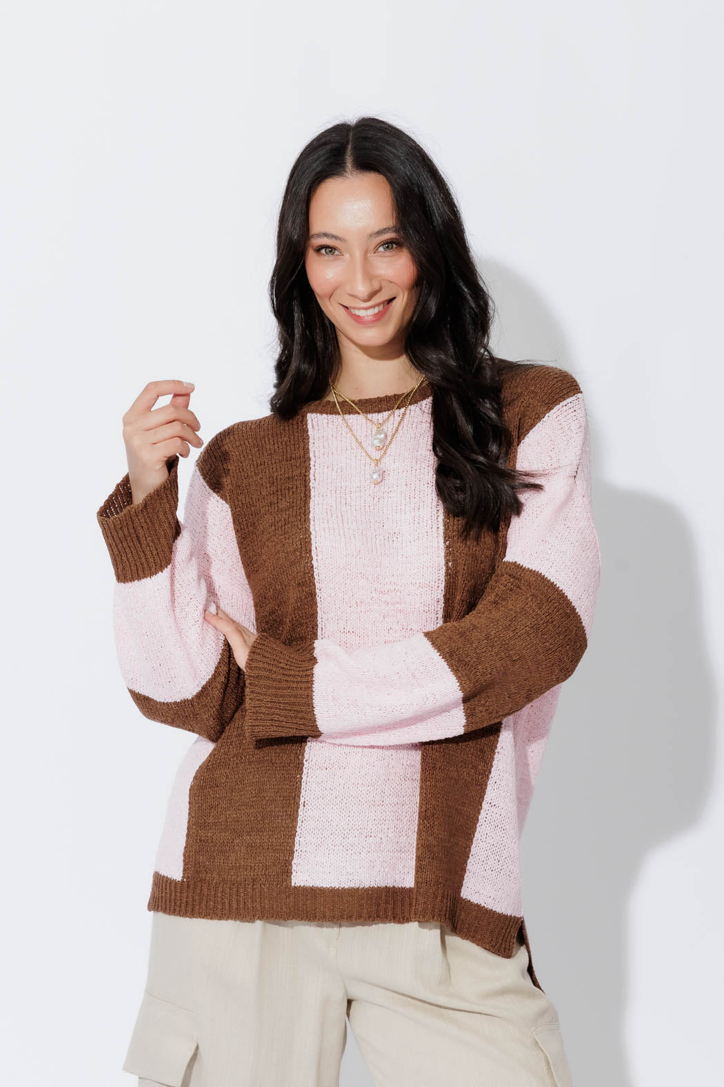 Brown/Pink Bold Stripe Knit Brown/Pink
