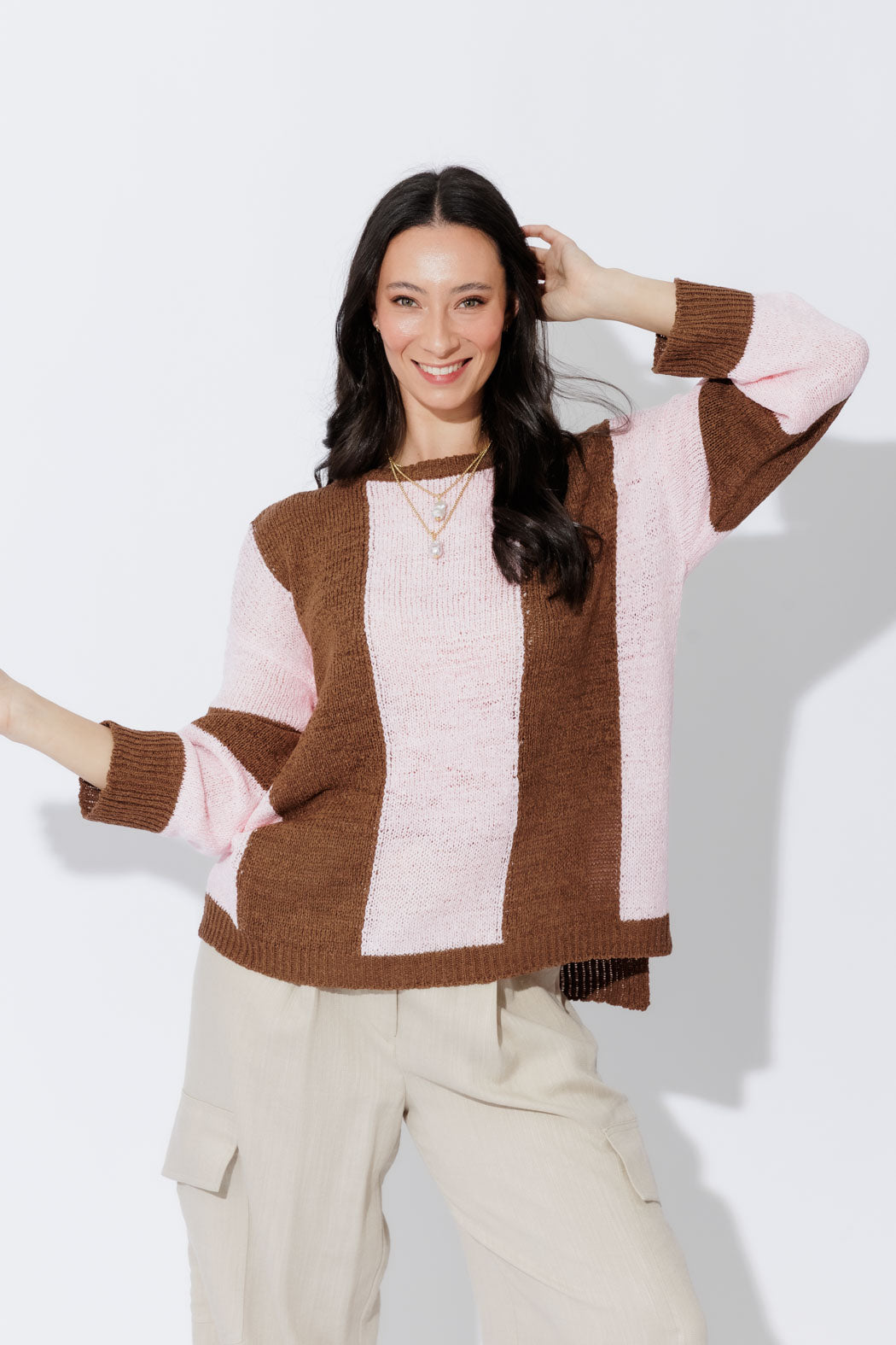 Brown/Pink Bold Stripe Knit Brown/Pink