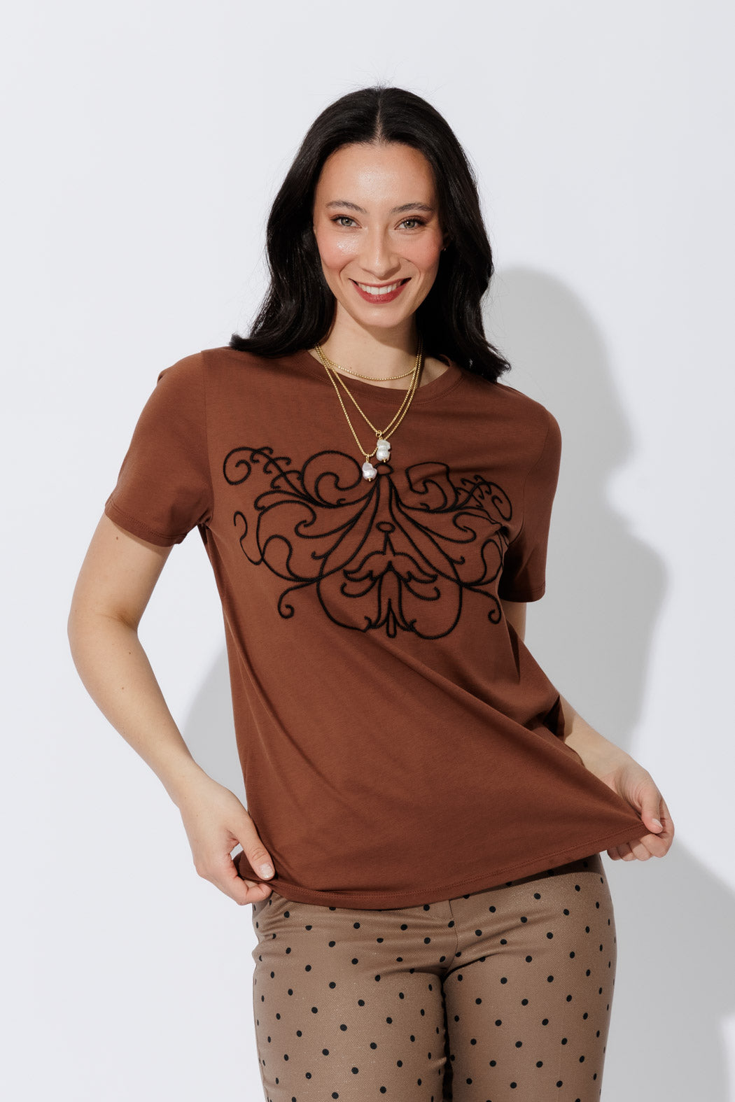 Mocha Embroidered T-Shirt