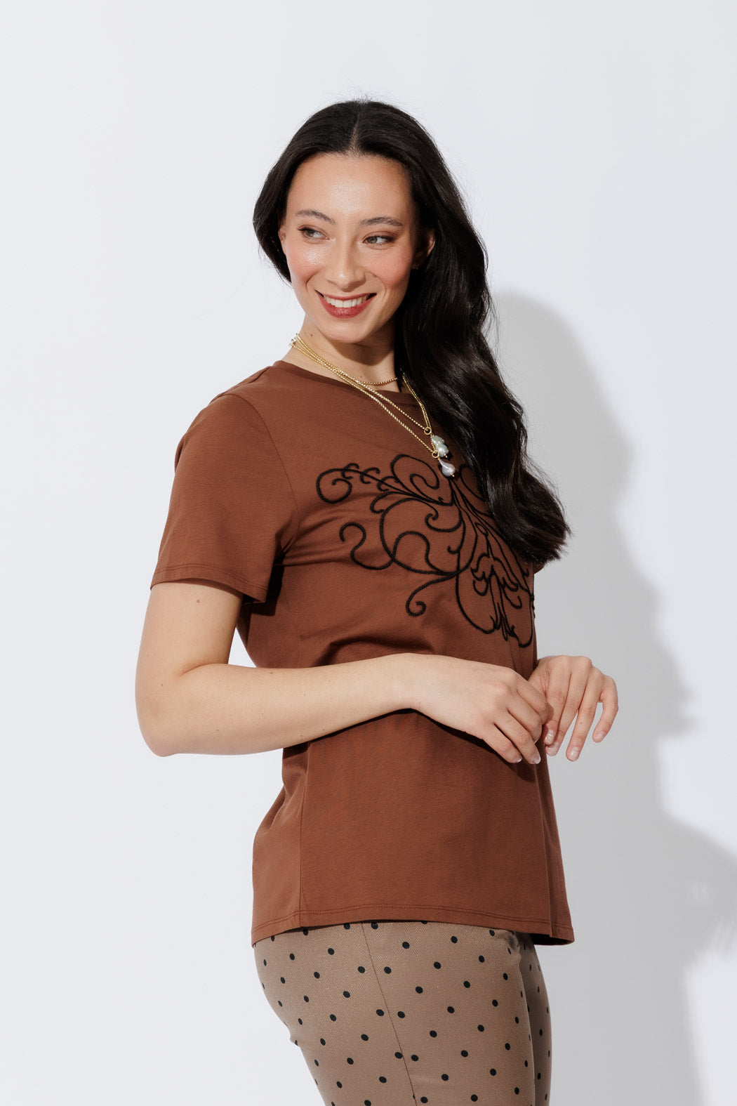Mocha Embroidered T-Shirt